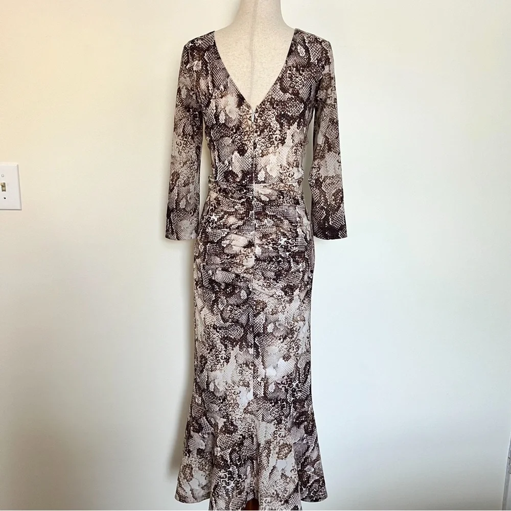 Guess Snake Print Ruched Long Sleeve Maxi Dress Size 2